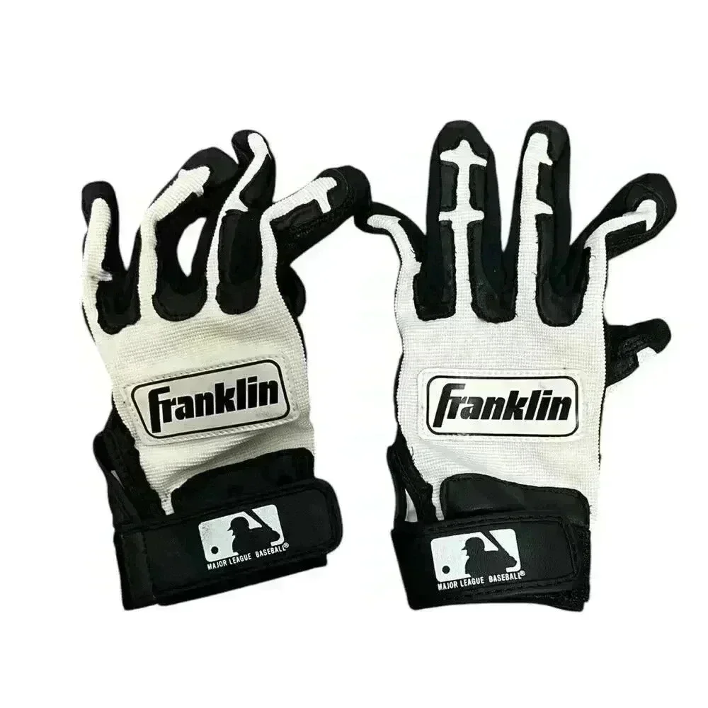 Franklin Black and White Batting Glove Size Youth Large Good Condition